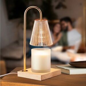 Mikasa Candle Warmer Lamp Gold & Wood Flameless Melter Dimmer OPEN BOX NEW